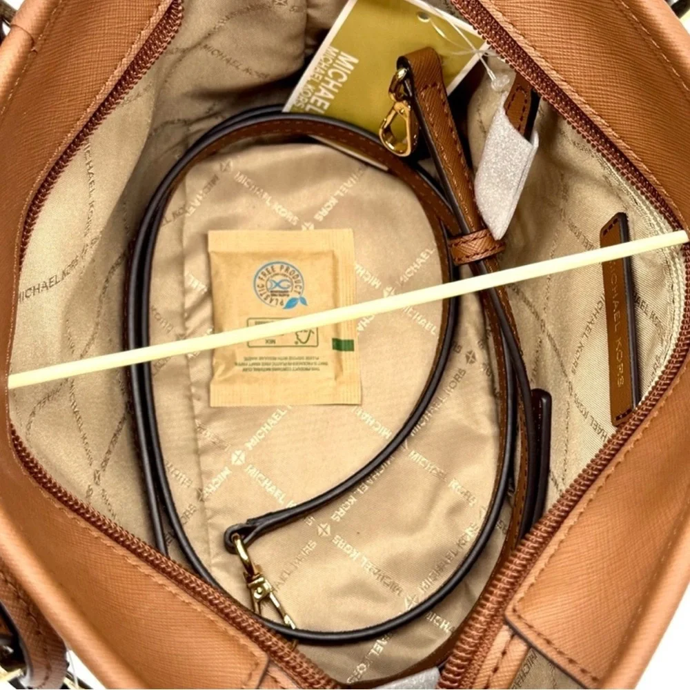 Michael Kors JST XS Logo TZ Tote Bag & Matching Trifold Wallet Signature Brown